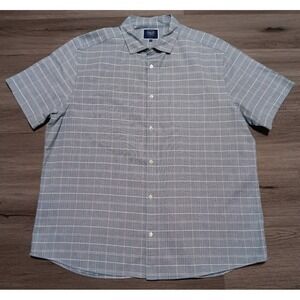 Charles Tyrwhitt Men's Blue White Plaid Linen Cotton Blend Shirt Size 2XL